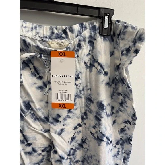 NEW Lucky Brand Women's XXL 3-Pc Pajama Set T-shirt Joggers Shorts Blue Tie Dye - Picture 13 of 14